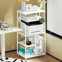 VEDECASA Mobile High Printer Stand with Power Outlet Charging Plugs USB Port Office Storage Shelf Includes Computer Tower CPU Stand Holder with Wheel (White)