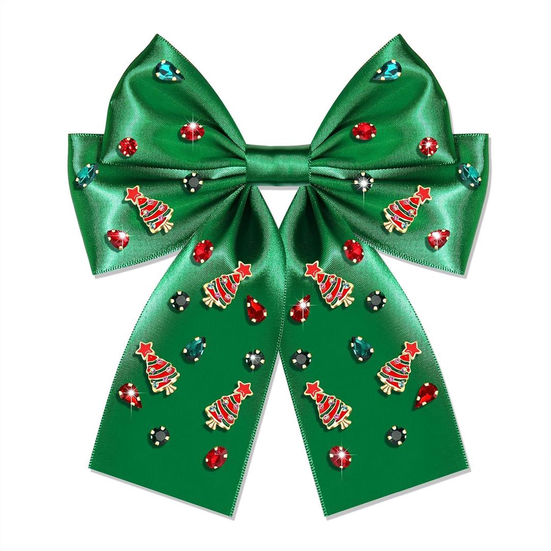 Christmas Hair Bows for Women Xmas Bow Reindeer Tree Hair Bow Clips Satin Plaid Red Green Hair Bows Winter Holiday Hair Ribbons Christmas Accessories Costume Outfits Party Favors Gifts (Pattern C4) 3 Pack