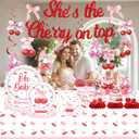 Cherry Baby Shower Decorations for Girls - Shes the Cherry On Top Themed Table Centerpieces, Banner, Hanging Swirls, Plates & Napkins, Sweet Welcome Baby Party Supplies