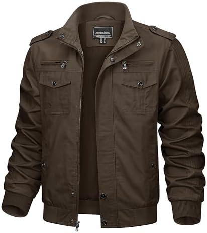 TACVASEN Men's Winter Jacket Fleece Lined Military Jacket Cargo Windbreaker Zip Front Stand Collar Coat with Multi Pockets, XL