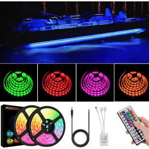 LED Boat Strip Lights, 12v 40FT Multi-Color Marine Pontoon Led Lights, Waterproof Boat Interior Light, Boats Deck Gunnel Hull Trailer Courtesy Light Strip, Night Fishing Lighting for Bass Jon Yacht