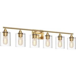 6-Light Gold Vanity Light,Bathroom Light Fixtures,Modern Brushed Brass Gold Wall Sconce Lighting,Bathroom Wall Lamp for Mirror Bedroom Living Room Vanity Table Hallway