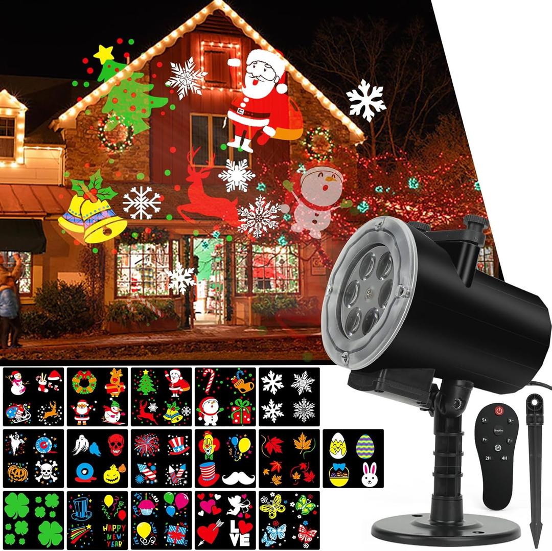Christmas LED Projector Lights,Holiday Lights Projector,Halloween Projector Lights Outdoor with 16 Slides,Waterproof IP65 Landscape Lamp Projector