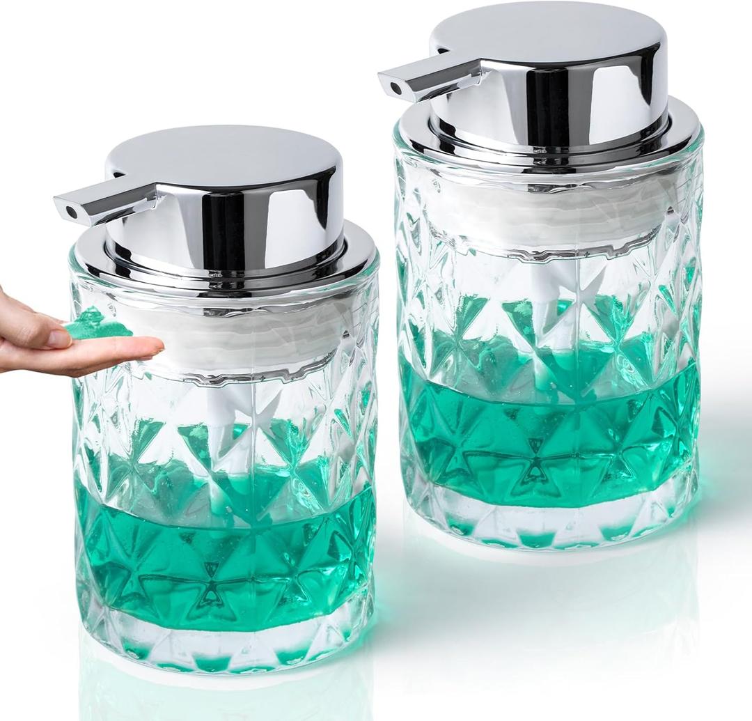 Bathroom Glass Soap Dispenser with Durable Rust-Proof Plastic Liquid Pump (Can't Foam) Hand Lotion Dispenser Anti slip Shampoo Kitchen 10oz 2 Pack