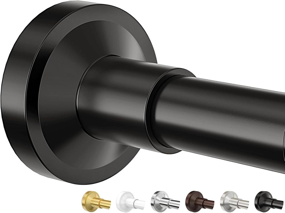 Adjustable Tension Curtain Rod, 32-75 Inches Non-Slip Stainless Steel Shower Curtain Rod, Rust-Resistant Telescoping Rod for Bathroom, Kitchen, Dorm, RV, No Drilling, Easy to Install, Black