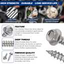 #12 x 2 Hex Flange Head Wood Screws, 410 Stainless Steel Self Tapping Screws, Hex Bit Included (50-Pack)