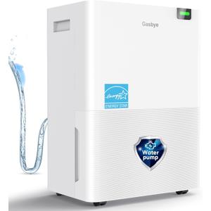 Gasbye Energy Star 2026 Dehumidifier with [ Pump] for Basement [44dB Quiet, Easy to Clean & Clog-Free], Max 75 Pints/Day, 16.5ft Drain Hose, Auto Shut-Off, Auto Restart, White