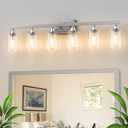 VOLISUN Brushed Nickel Bathroom Light Fixtures, 6-Light Bathroom Vanity Light Over Mirror, Modern Vanity Lights for Bathrooms, Bathrooms Lights Fixtures Over Mirror with Clear Glass Shades