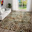 DweIke Leopard Print Rug for Living Room, Machine Washable 5x7 Cheetah Area Rugs for Bedroom, Non-Slip Low Pile Animal Hide Carpet with Rubber Backing for Dining Room Kitchen Home Decor,White Brown