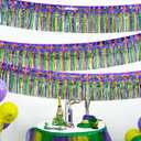 Mega-L Mardi Gras Decorations 2 Pack 39Ft Foil Fringe Garland Tinsel Streamers, Green Gold Purple Iris Pattern Metallic Hanging Backdrop Banner Table Skirts for Carnival Birthday Party Parade Floats