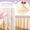 Wish Care Champagne Tulle Tablecloth 48 Inch Spandex Elastic Round Table Cloths Ruffle Tutu Skirt 4ft Wrinkle Free Stretch Fitted Round Table Cover for Baby Shower Wedding Birthday Party Banquet Cake