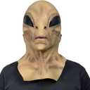 Alien Mask Full Head Latex for Adults, Realistic Extraterrestrial Costume with Scary Details for UFO Halloween Party Encounter