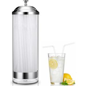 Patelai Straw Holder Dispenser and 100 Pcs Straws Plastic Drinking Straw Organizer Container with Lid for Counter Party Transparent Straws Dispenser(Classic,Transparent)