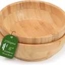 Bamboo Wooden Bowls, 6 Inch Round Serving Bowl for Salads/Fruits/Pasta/Vegetables, 17 Fl oz Handcraft Shallow Soup Bowl for Entertaining and Party, Rustic Light Wood Bowls for Food Set of 2