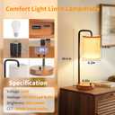 Table Lamps Set of 2 with USB Ports and Wooden Base, Bedside Nightstand Lamps with Warm White Bulbs, Fabric Shade for Bedroom, Living Room, Office, Boho