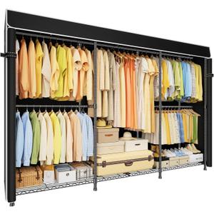 ULIFHOME E14C Max Heavy Duty Closet Organizer SystemFreestanding Clothing Racks for Hanging ClothesAdjustable Garment Rack 86" W 16" D 77" H Hold 1060 lbsBlack Rack with Black Cover