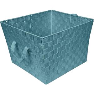 Simplify Large Woven Strap Tote | Decorative Storage Basket | 2 Handles | Organization | Closet | Bedroom | Bathroom | Nursery | Accessories | Toys | Gifts | 1 Pack | Sapphire