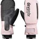 devembr Ski Mittens with Wrist Guards and Undercuff Design, Snowboard Mittens Touchscreen (Large, Pink)