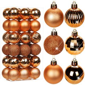 Hollyone 1.57" Orange Christmas Ornaments - 36 Pcs Mini Shatterproof Balls - Christmas Tree Decorations - Small Xmas Ornaments with Hanging Loop - Wedding, Holiday, Party, Home Decor