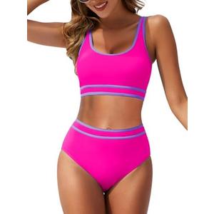 American Trends Womens Bikini Sets Two Piece Swimsuit for Women High Waisted Swim Suit 2025 Sporty Bathing Suit Small