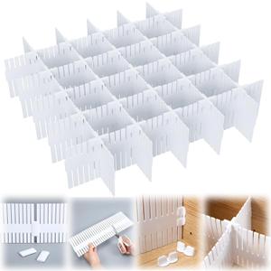 Blosssound 15Pcs Drawer Divider Adjustable Drawer Organizer 15" x 5.12", Deep, DIY Storage Organizer Separator with Fixed Buckle for Socks, Underwear, Dormitory, Office, Kitchen, Bedroom(White)