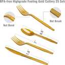 200 pieces of white and gold birthday party supplies, disposable happy birthday tableware set, gold plastic knives, forks, spoons, straws. Birthday themed tray, cup,25Guests（white）