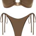 ZAFUL Bikini Sets for Women Strapless Top Sexy High Cut Bathing Suit Bandeau Two Piece Swimsuit String Beach Swim Suit 2026 (Small, Matte Deep Coffee)