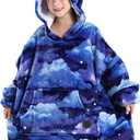 THREE POODLE Wearable Blanket Hoodie for Kids, Oversized Sherpa Sweatshirt Blanket with Giant Hood, Warm Cozy Hooded Blanket, Cute Gifts for Kids Girls Boys (Cloudy Sky), Kids