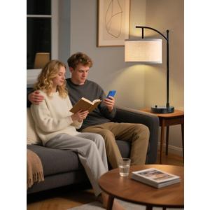 Table Lamp for Living Room Bedroom, 23.5" Table Lamps Set of 1 with USB C+A Ports, Bedside Lamps for Nightstand with Linen Lamp Shades, 1 Dimmable LED Bulbs Included, Black