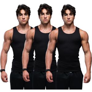 Ekkovision Lifestyle Beaters, Men's Tank Tops, Cotton Spandex Tanks for Men, Regular Fit, Ribbed Fabric, 3 Pack Medium Black