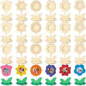 Lineshading 24 Pcs Mother's Day Crafts for Kids Mother's Day Picture Frames Craft DIY Wooden Flowers Frames Set Mother's Day Wooden Flowers Crafts with 6 Styles Mother's Day Crafts for Kids Classroom