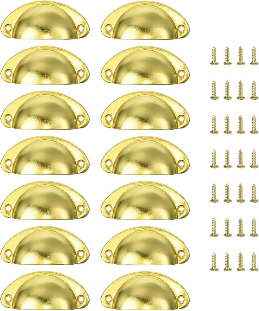 uxcell 14pcs Vintage Drawer Handle Metal Cup Drawer Pulls Knobs with Screws for Kitchen Cupboards Furniture Wardrobe, Gold Tone