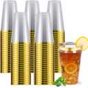 YOUTHSHIP 100 Pcs 16 Oz Disposable Plastic Gold Rimmed Elegant Cups for Wedding, Birthday, Baby Shower Parties