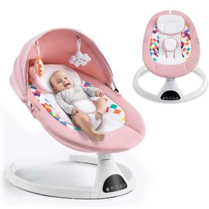 Soobaby Baby Swing for Infants,Electric Bouncer for Babies,Portable Swing for Baby Boy Girl,Remote Control Indoor Baby Rocker with 5 Sway Speeds,Music and Bluetooth,Light Pink