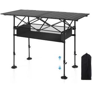 LET'S CAMP Folding Camping Table, Portable Aluminum Roll-up Picnic Backpacking Table with Adjustable Height, Large Storage and Carrying Bag for Picnic, Camping, BBQ, Party, Backyard, Beach