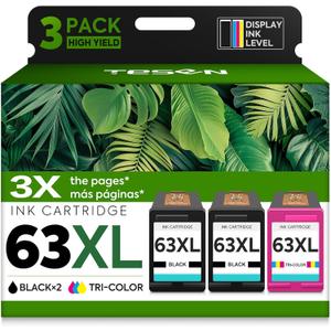 TESEN 63XL Ink Cartridge 2-Pack Black and Color Replacement for HP Ink 63 HP63 XL Compatible for HP 4650 5258 5200 3830 5255 4655 4652 5252 3630 36341112 4510 4520 Printer Display Ink Level