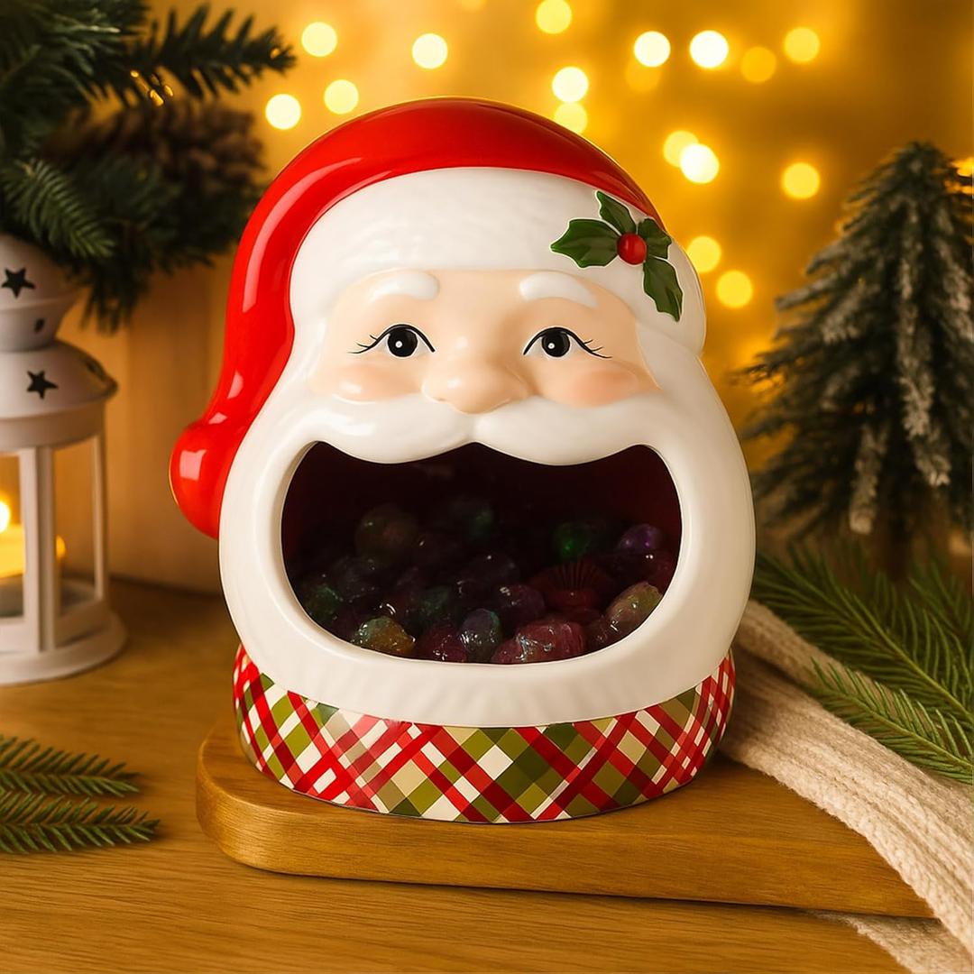 Santa Claus Ceramic Candy Dish Christmas Decorative Bowl Adorable Santa Candy Bowl Christmas Ceramic Serving Dish for Snack Treats Cookies Dessert Holiday Table Decor, 6.69 x 7.09 x 7.48 Inch