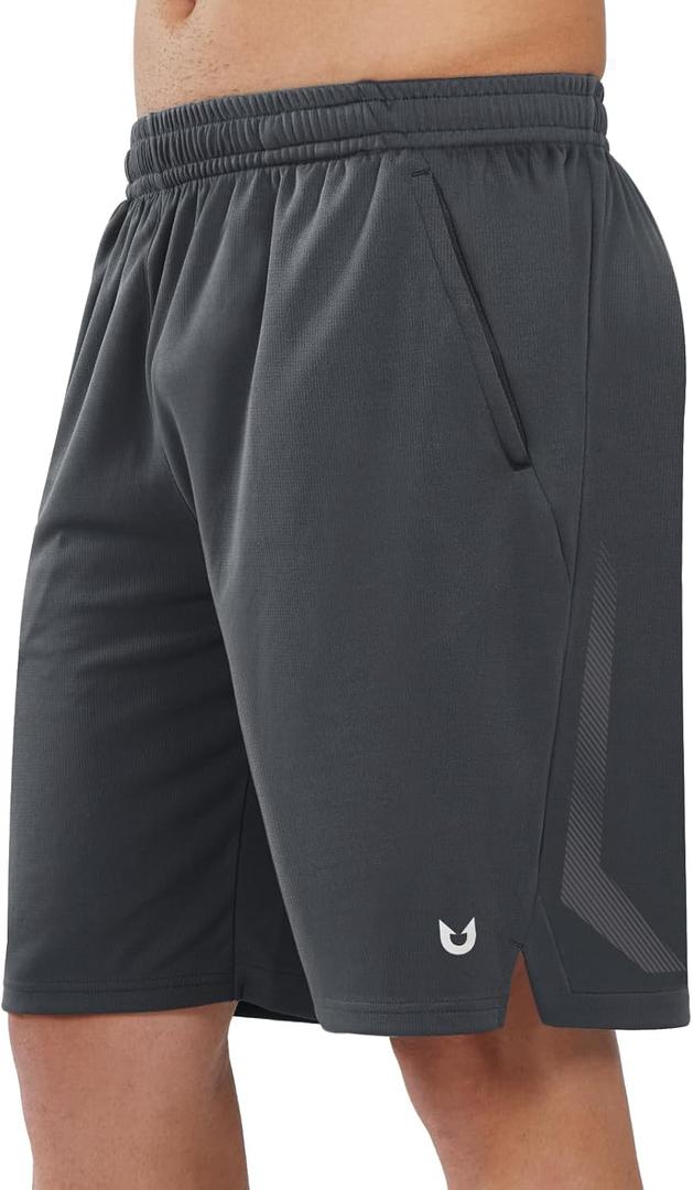 NORTHYARD Men's 10" Athletic Basketball Shorts with Zipper Pockets Quick Dry Lightweight Running Workout Gym Tennis Shorts (Large, Dark Grey)