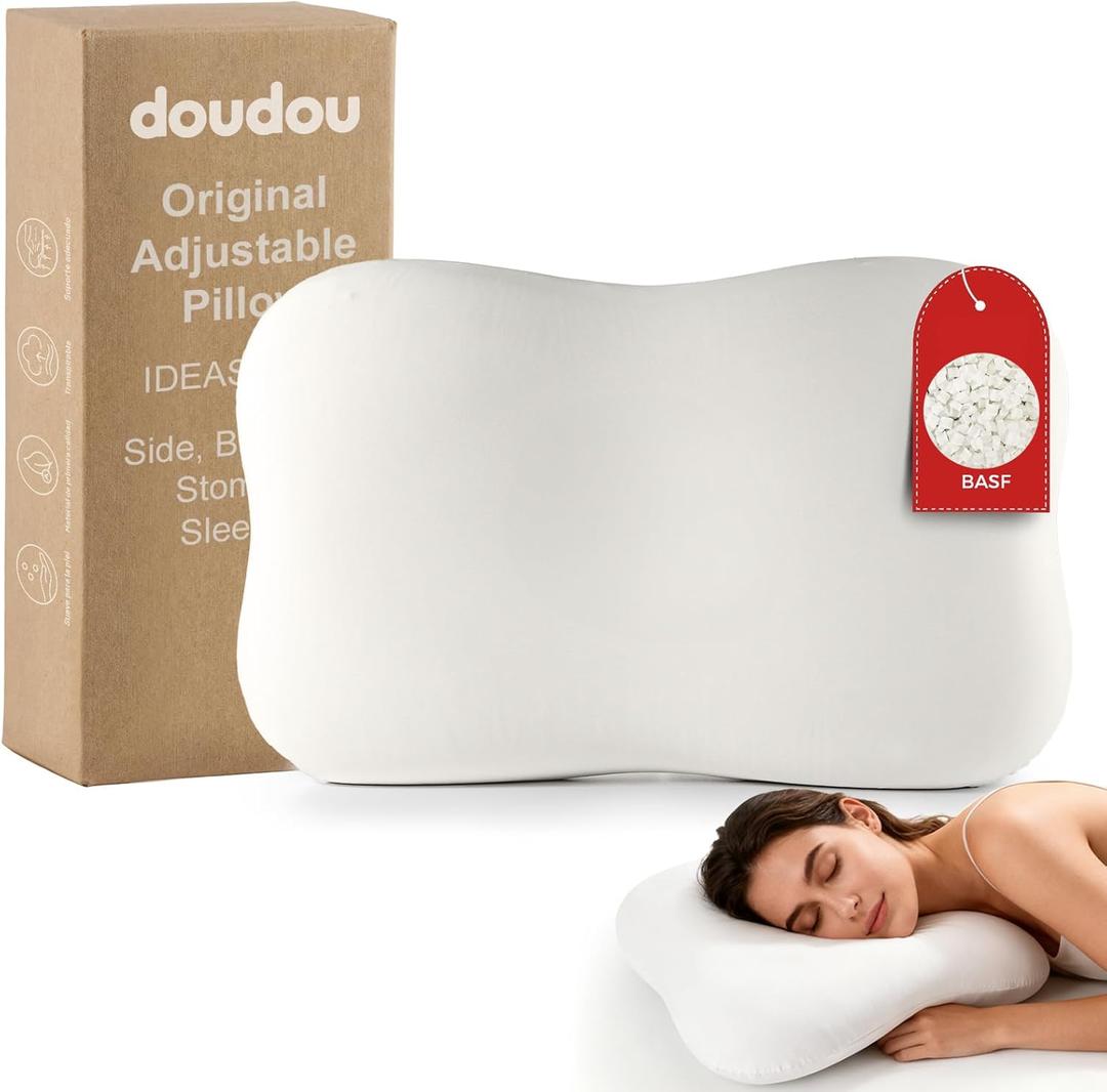 doudou Cervical Neck Pillow for Sleeping - Ergonomic Memory Foam Pillow for Side Back Stomach Sleepers, Pillow for Neck Pain Relief Eco Friendly and Durable Material