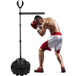 Boxing Training Kit - Punching Bag Spinning Bar, Reflex Ball & 360Rotating Rod Free Standing Design Adjustable Height for Adults Black White