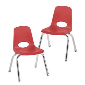 FDP 12" School Stack Chair, Stacking Student Seat with Chromed Steel Legs and Swivel Glides; for Classroom, Homeschool or Learning Space - Red (2-Pack), 14333-RD