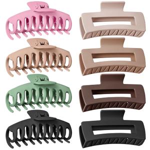 TOCESS 8 Pack Big Hair Claw Clips for Women Large Claw Clip for Thin Thick Curly Hair 90's Strong Hold 4.33 Inch Nonslip Matte Jumbo Hair Clips (8 Pcs) (Beige, Pink, Green, Khaki, Brown, Black)