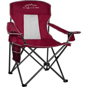 Folding Camping Chair Mesh Back Portable Breathable Outdoor Chairs with Carry Bag & Cup Holder for Camping, Beach, Fishing, Sports, Patio, Red, 1 Pack