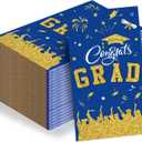 2 x Supervitae 100pcs 2026 Graduation Paper Napkins Congrats Grad Disposable Cocktail Napkins for High School University College Graduation Party Lunch Dinner Decoration Supplies (Blue,Gold)