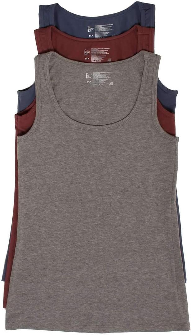 Felina Stretch Layering Womens Tank Top - Seamless Cotton Tank Top for Women, Workout Top (3-Pack) (Large, Grey Plum Vitage Indigo)