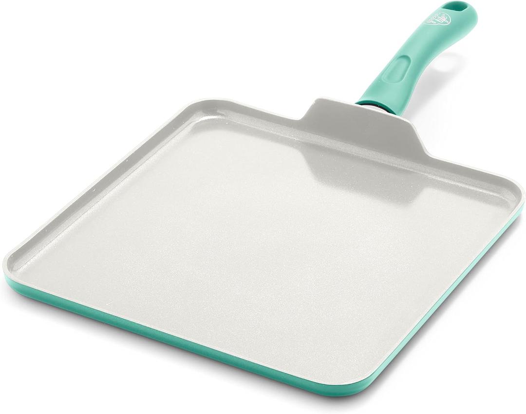 GreenLife Soft Grip Healthy Ceramic Nonstick, 11" Griddle Pan, PFAS-Free, Dishwasher Safe, Turquoise