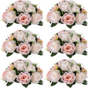 NUPTIO Flower Balls for Wedding Centrepieces - 6 Pcs 9.5in Diameter Artificial Flower Ball Arrangement Bouquet Peachy Pink & Creamy White Fake Rose Flowers Party Centerpieces for Weddings Tables