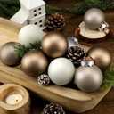 12 Pcs Modern Neutral Christmas Ball Ornaments Set 2.4 Inch Rustic White Brown Xmas Baubles Shatterproof Textured Farmhouse Modern Christmas Decor for Xmas Tree Holiday Indoor Home Decor