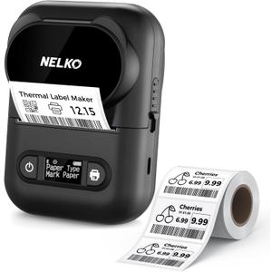 NELKO P110 Label Makers, Portable Bluetooth Thermal Label Printer, Label Maker Machine with Tape for Address, Home, Office, Organization, Compatible with Android & iOS System, with 1 Roll Label, Black