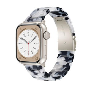 V-MORO Resin Bands Compatible with Apple Watch Series 11/10/9/8/7 Band 45mm 46mm Starlight Buckle Lightweight Fashion Strap Bracelet for iWatch Series SE/6/5/4/3/2/1(Black/White,42/44/45/46/49mm)